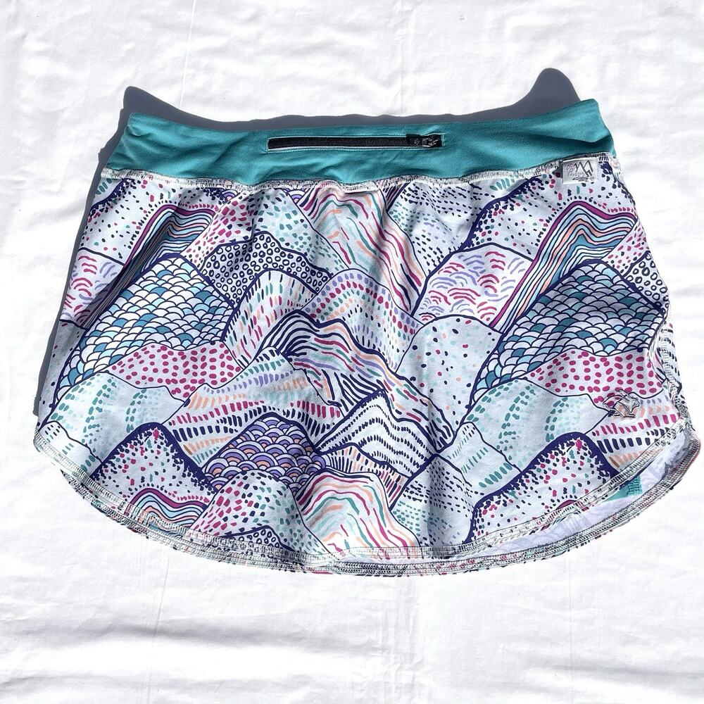Rabbit Empower Skort Running Skirt Womens Small Fairest Jade Mountain Print - Picture 3 of 6